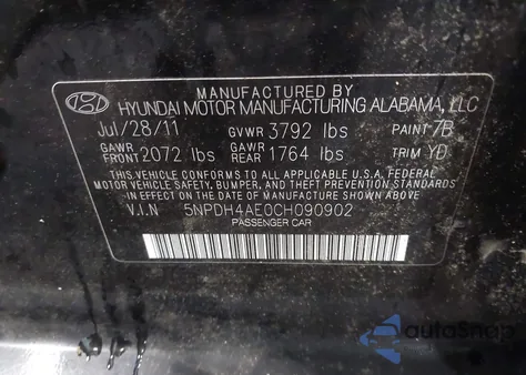 2012 Hyundai Elantra Gls z USA, uszkodzony, nr VIN 5NPDH4AE0CH090902